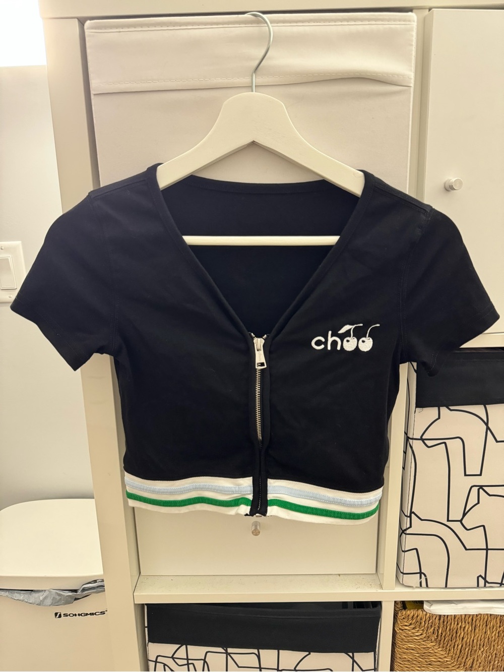 Chuu Cherry Logo Black Zip-Front Crop Top